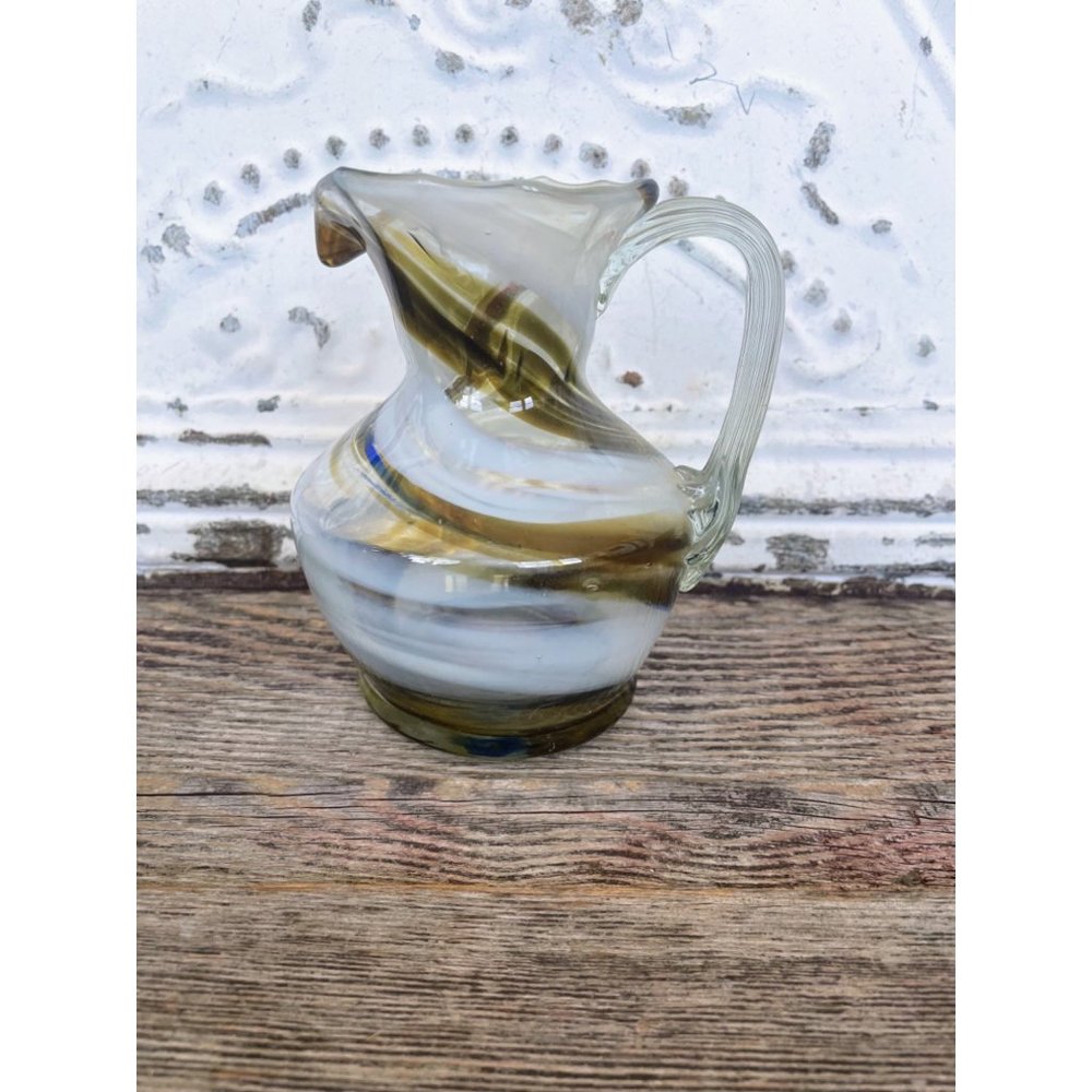 Vintage Art Glass Swirl Pitcher Smiths Old Timer Brown white - Picture 1 of 9